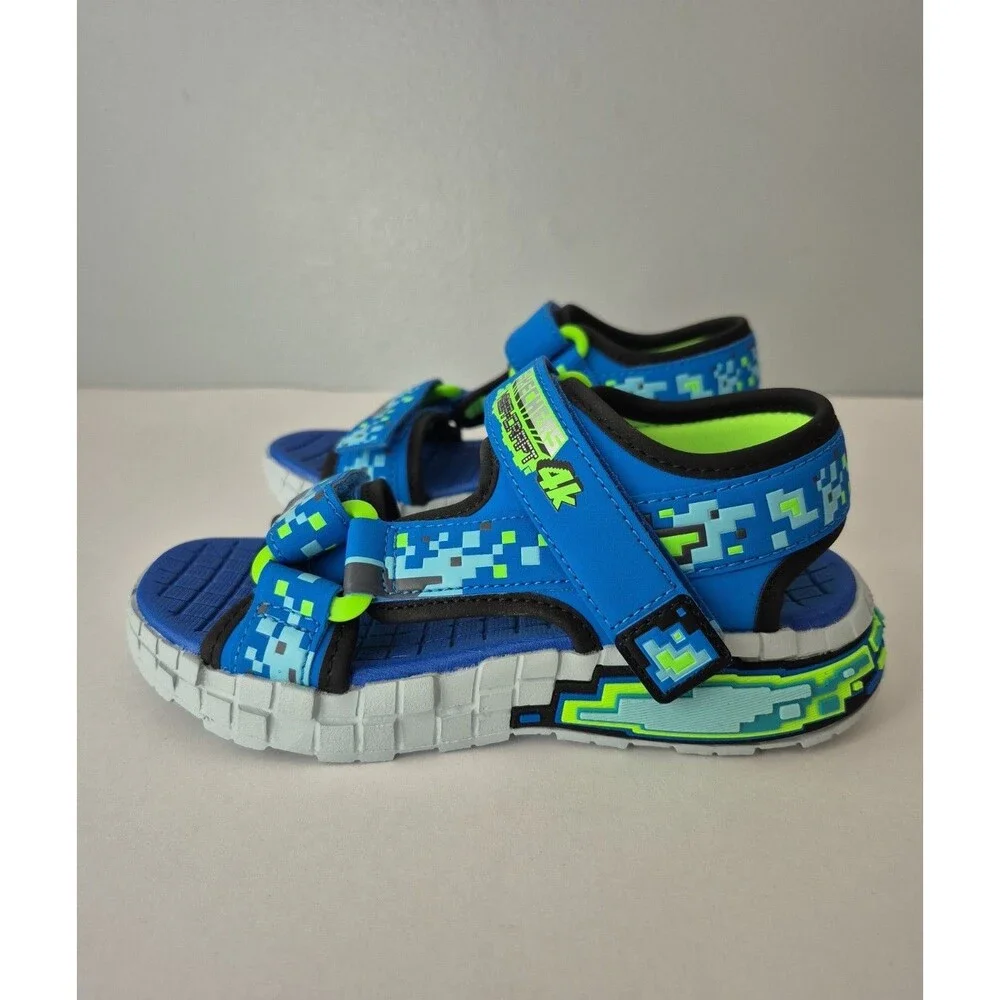 Skechers Kids Mega Craft Splash 4K Sandals Blue Pizel Minecraft Style Size 12